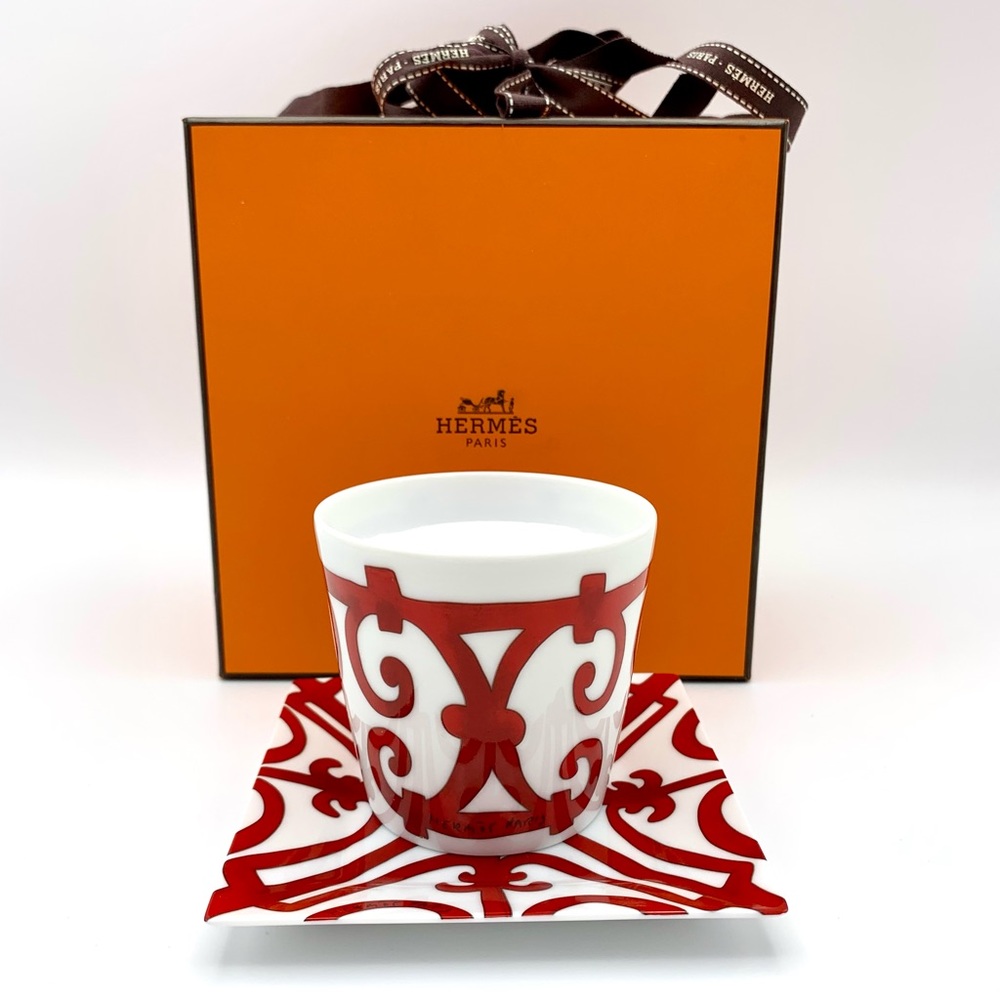 Hermes Balcon du Guadalquivir Red Votive Candle Holder Square Plate No2 NIB MINT